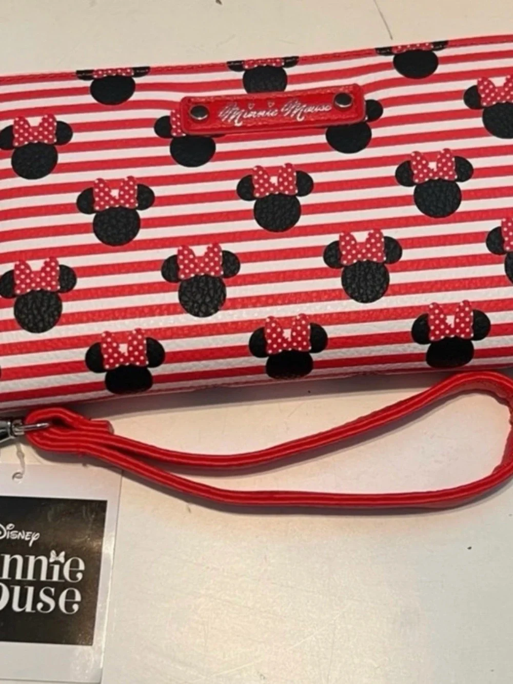 Disney Red and Black Minnie Mouse Stripe Wristlet